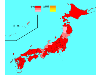 【インフル流行レベルマップ第1週】年末年始で報告数減でも警報レベル超続く－感染研